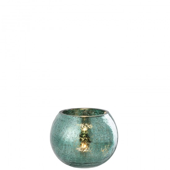 Jline Theelichthouder Bal Craquelé Glas Watergroen Medium.