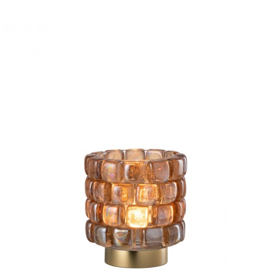 Jline Theelicht Vierkant Mozaiek Glas Cognac Small.