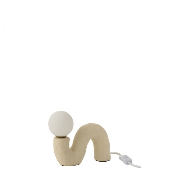 Jline Tafel Lamp Gekromd Glas Globe Aardewerk Beige.