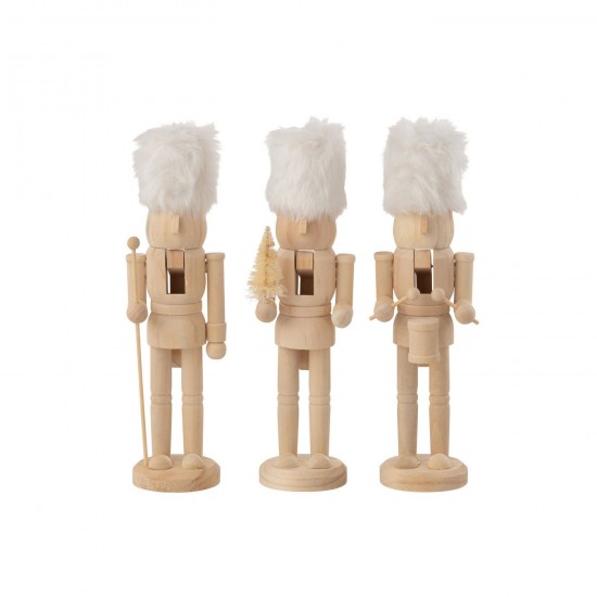 J Line Gens personnes Jolipa Boit De 3 Casse Noisettes Bois Fourrure Naturel Blanc.