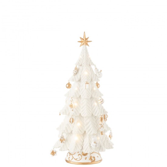 Jline Kerstboom Led Ornamenten Resine Wit Goud Small.