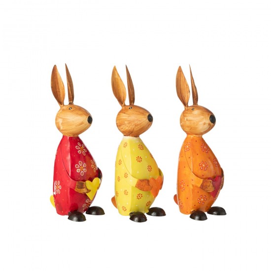 J Line lapins statuettes Jolipa Lapin Tenant Coeur Fer Mix Large Assortiment De 3.