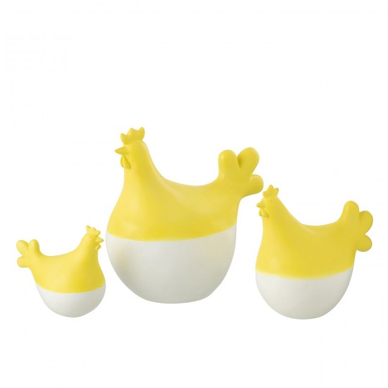 J Line animal animaux statuettes Jolipa Set 3 Coq Polyresine Blanc Jaune.