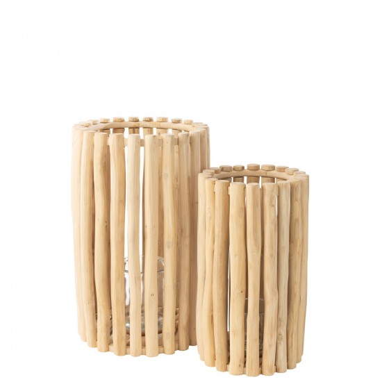 J Line Set Of 2 Lantern Teak Natural lanterns.