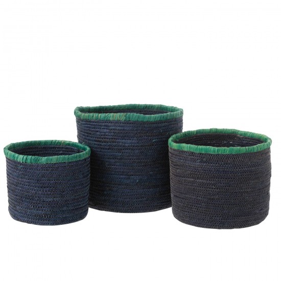 J Line paniers de rangement Jolipa Set De 3 Panier Maïs Bleu Foncé Azur.