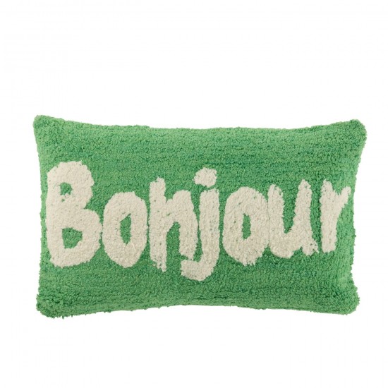 J Line coussins Jolipa Coussin Bonjour Tufté Coton Vert Blanc.