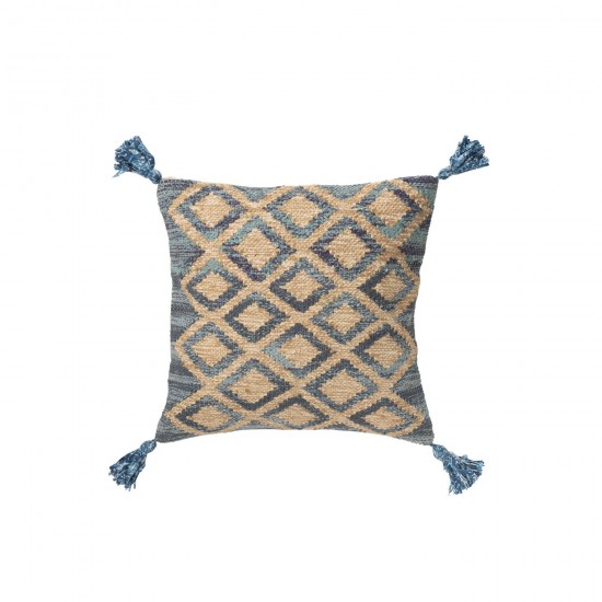 J Line coussins Jolipa Coussin Carré Losanges Jute Coton Naturel Bleu.