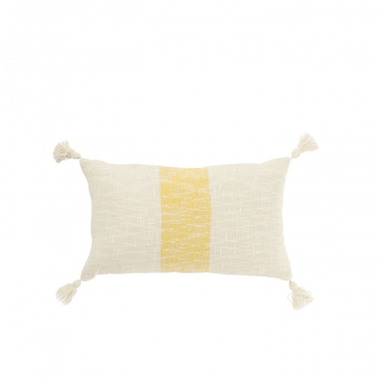 J Line coussins Jolipa Coussin Rectangle Lignes Floches Coton Blanc Jaune.