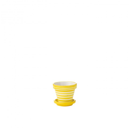 J Line cachepots de fleur Jolipa Flowerpot Plate Granada Stripes Handmade Painted Ceramic Yellow Extra Small.