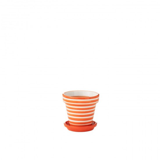 J Line cachepots de fleur Jolipa Flowerpot Plate Granada Stripes Handmade Painted Ceramic Naranja Small.