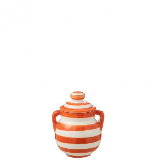 J Line série de vaisselle Jolipa Jar Granada Stripes Ceramic White Orange.