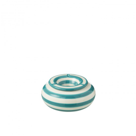 Jline Ashtray Granada Stripes Ceramic White Aqua Large.