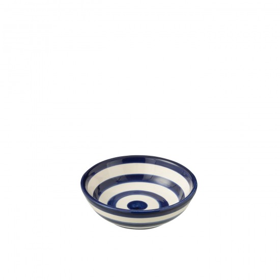 J Line bols a petit dejeuner Jolipa Bowl Granada Stripes Low Ceramic White Cobalto Blue Small.