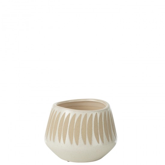 J Line cachepots de fleur Jolipa Cachepot Kai Gres Beige Blanc Large.