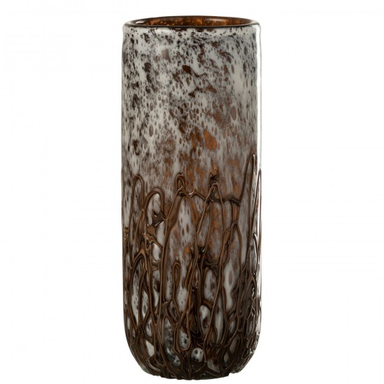 J Line Vaso Candeliere Petra Vetro Marrone Bianco Large Jarron Portavela Petra Cristal Marron Blanco Grande.