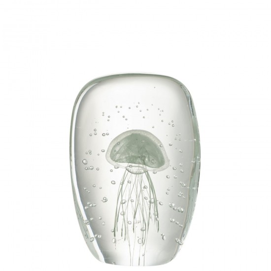 J Line presse papiers Jolipa Presse Papier Calypso Carre Verre Transparent Vert Large.