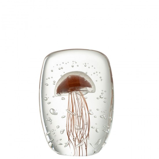 J Line presse papiers Jolipa Presse Papier Calypso Carre Verre Transparent Rouge Marron Large.