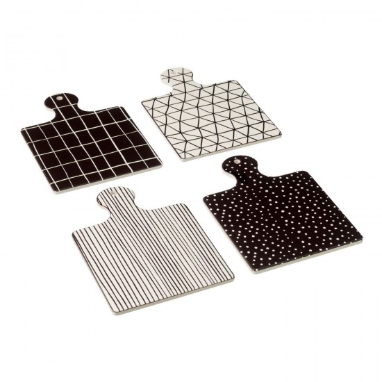 J Line Servizio Formaggio In Scatola Ceramica Nero Bianco Assortimento Di 4 Servicio De Queso Caja Cerámica Blanco Negro Surti.