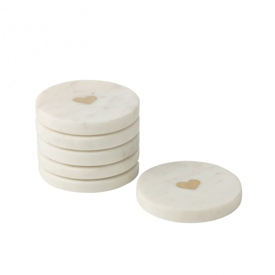 J Line Set Of 6 Coaster Heart Marble White coasters.