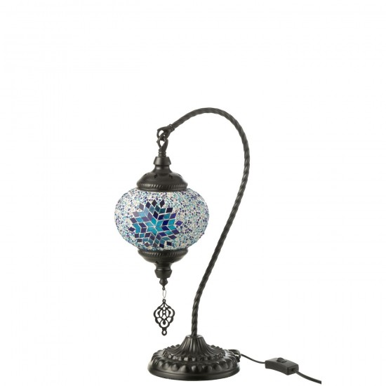 Jline Lamp Mozaiek Hangend Glas Metaal Blauw.