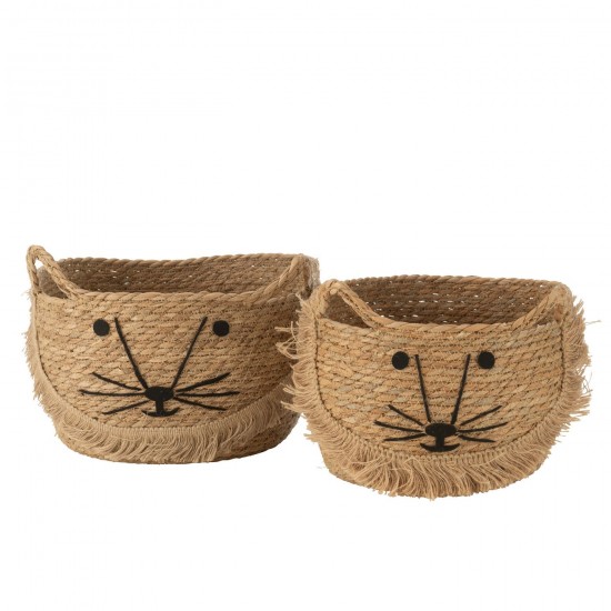 J Line paniers de rangement Jolipa Set 2 Panier Kitty Roseau Naturel Noir.