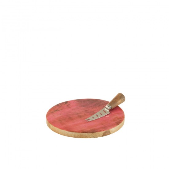 Jline Kaasplank Mes Rond Mango Hout Roze.