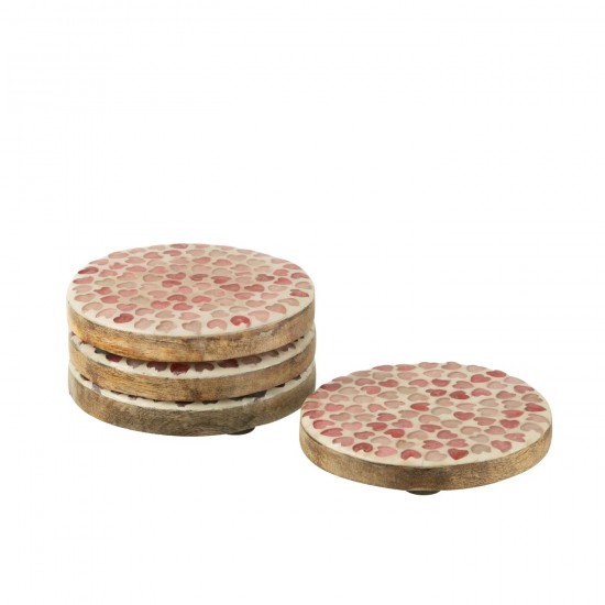 J Line sous verres Jolipa Set 4 Sous Verre Mosaique Bois De Manguier Rose.