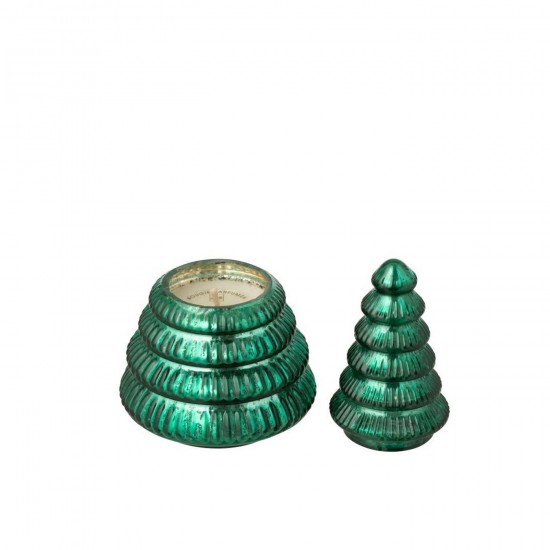 J Line bougies parfumées Jolipa Bougie Parfumée Arbre Cotelé Verre Vert Small.