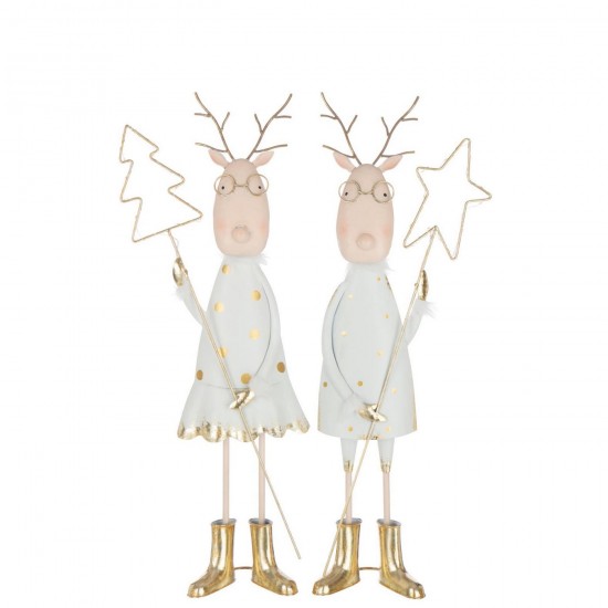 J Line Reindeer Led Tree Star Iron Gold Colored White Assortment Of 2 reindeers.