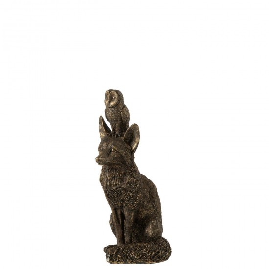 J Line Fox Owl Polyresin Bronze Colored Animals.
