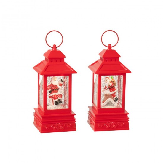 J Line Water Globe Lantern Santa Claus Plastic Christmas Red Assortment Of 2 snows.