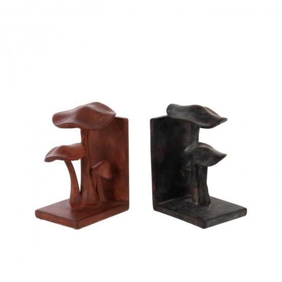 Jline Set Van 2 Boekensteun Paddenstoel Polyresin Roestbruin Zwart.