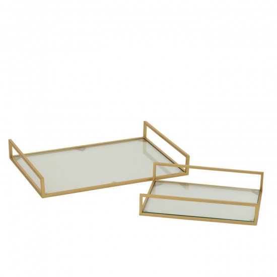 Jline Set Von 2 Dekoratives Tablett Eisen Glas Goldfarben schale tablette.
