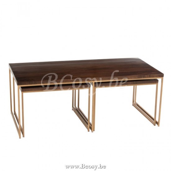 tables de salon basse Jolipa Jline Table Salon Rafi 3Parties Fer Bois De Manguier Or Brun Fonce