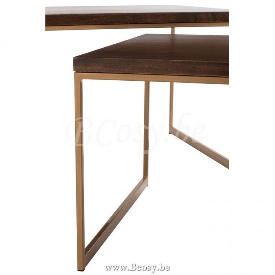 J Line Jline Couchtisch Rafi 3 Teile Eisen Mangobaum Gold Dunkel Braun couchtische Kaffeetische
