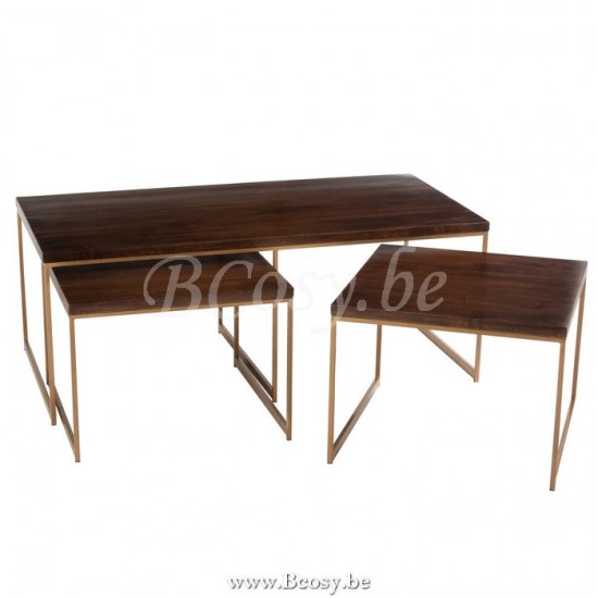 J Line 5591 Salontafel Rafi 3Delig Ijzer Mango Hout Goud Donker Bruin 120 koffietafels salontafels