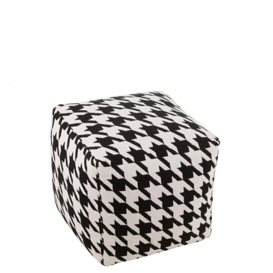J Line Pouffe Large Pattern Pied De Poule Cotton White Black hassocks footstools.