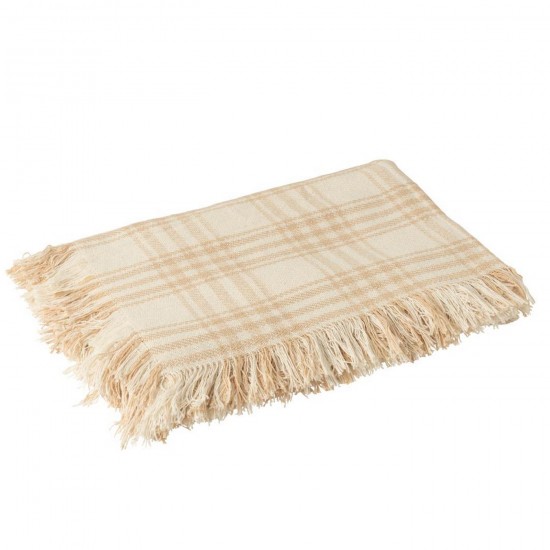 J Line Jolipa Couverture Carreaux Coton Blanc Beige.