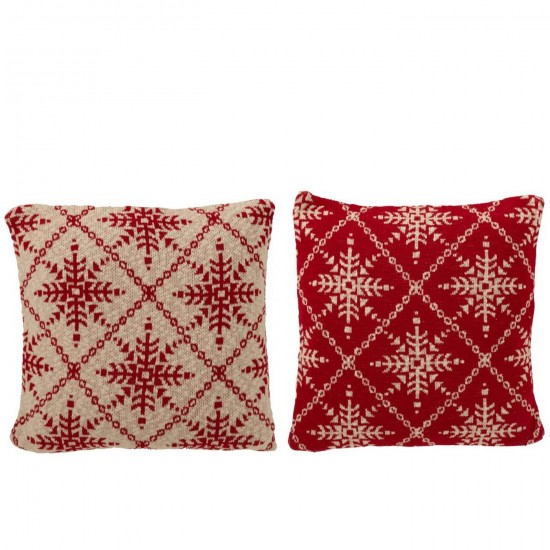J Line coussins Jolipa Coussin Flocons De Neige Coton Rouge Noël Blanc Assortiment De 2.
