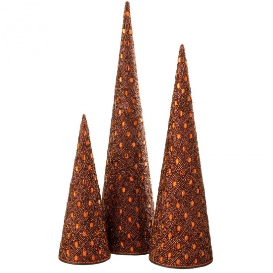 J Line cones de noel Jolipa Set De 3 Cône Fer Perles Marron Foncé Rouille.