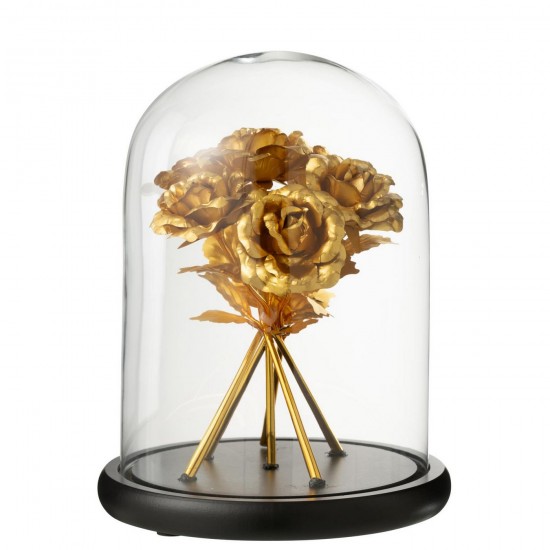 J Line cloches cuvecles clochettes en verre statuettes Jolipa Cloche Décorative Bouquet De Roses Verre Doré Noir Large.