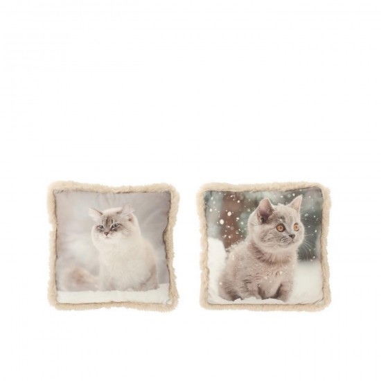 J Line coussins Jolipa Coussin Chat Polyester Grège Blanc Cassé Small Assortiment De 2.