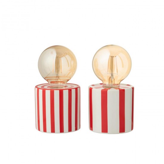 J Line Table Lamp Striped Dolomite Red White Assortment Of 2 LED lamps.