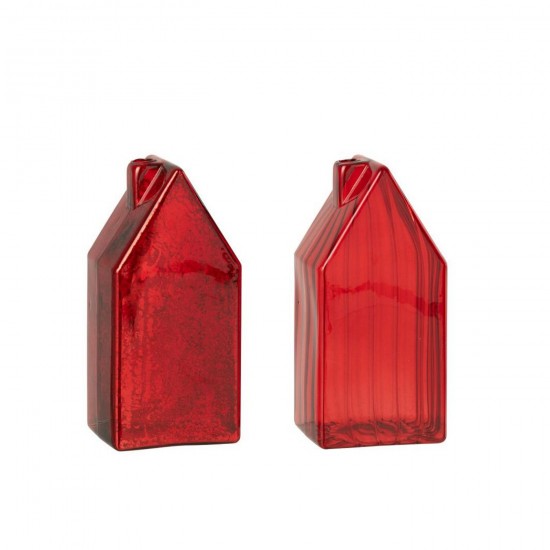 J Line Maisons Jolipa Maison Verre Rouge Noël Large Assortiment De 2.