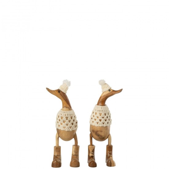 J Line canards statuettes Jolipa Canard Crochet Bois D Albasia Naturel Blanc Assortiment De 1.