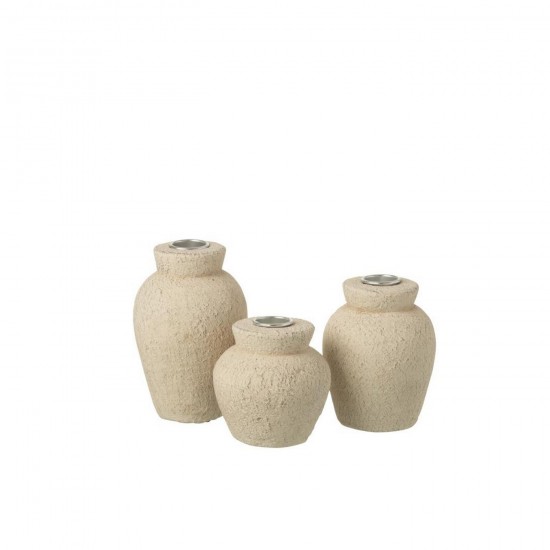 Jline Set Van 3 Kaarshouder Cement Lichtbeige.