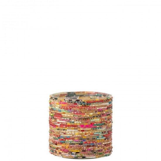 Jline Kaarshouder Kralen Glas Roze Goudkleurig Medium.