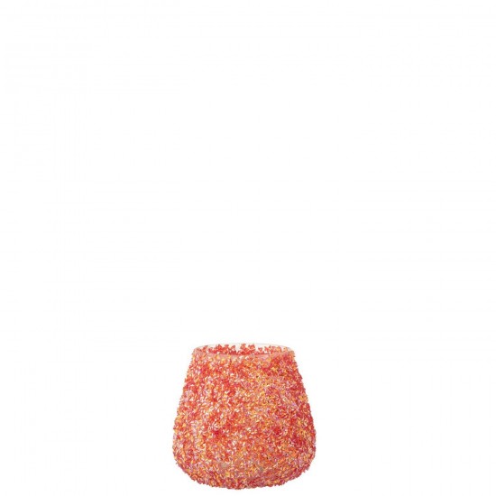 Jline Theelichthouder Kralen Glas Donkeroranje Small.