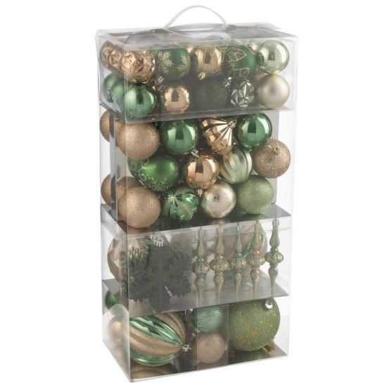 J Line boules de noel Jolipa Boite De 80 Boule De Noël Plastique Vert Menthe Écru.