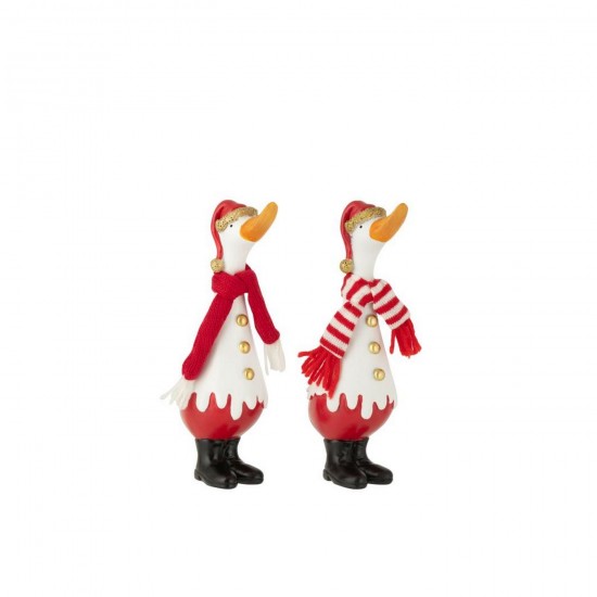 J Line canards statuettes Jolipa Canard Hiver Polyrésine Blanc Rouge Medium Assortiment De 2.